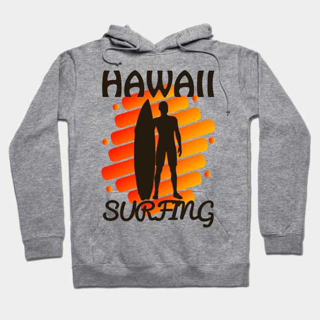 Vintage Hawaii Surfing Label Sunset Orange Hoodie by Admair 